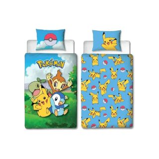 Pokemon Parure de lit réversible Pikachu - Microfibre - Housse 140 x 200 + Taie 63 x 63