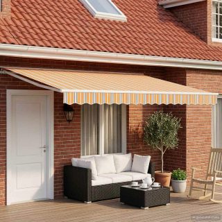 vidaXL Auvent rétractable manuel Orange, Gris, Bleu, Blanc 4 × 3 m