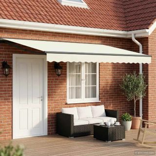 vidaXL Cadre de store manuel avec LEDs Crème et Anthracite 4,5 × 3 m