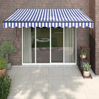 vidaXL Auvent rétractable bleu et blanc 3x2,5 m tissu et aluminium