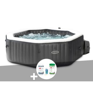 Intex Kit spa gonflable PureSpa Carbone octogonal Bulles et Jets 4 places + Kit traitement brome