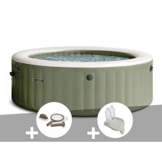 Kit spa gonflable Intex PureSpa Olive rond Bulles 6 places + Kit d'entretien + Porte/verre