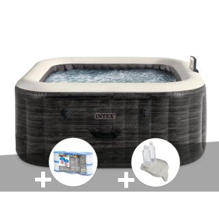 Intex Kit spa gonflable PureSpa Ardoise carré Bulles 4 places + 6 filtres
