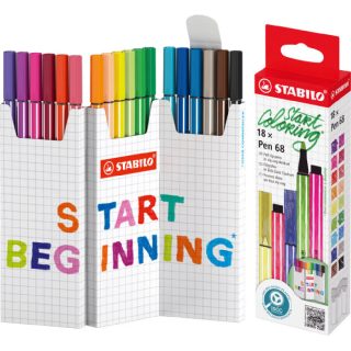 Stabilo Pen 68 Feutres à dessin pointe moyenne 1 mm set de 18 pièces étui zigzag