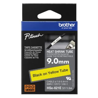 Brother HSe-621E Noir sur Jaune Ruban Thermorétractable pour P-Touch 1 Cassette 0.9 cm x 1.5 m PT-D800W PT-E300 PT-E300VP PT-E550WVP PT-P700 PT-P750W