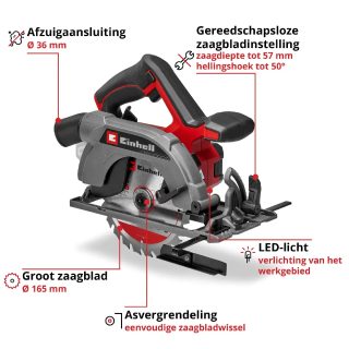 Einhell TE-CS 18/165-2 Li - Solo Scie Circulaire Sans Fil, 57 mm de Profondeur de Coupe, 18 V