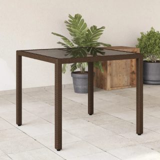vidaXL Table de jardin verre marron rotin