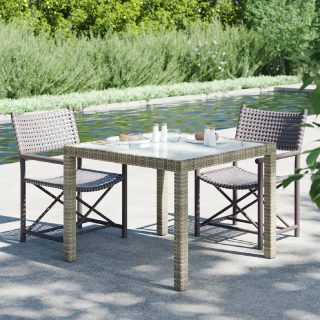 Vidaxl Table de jardin 90x90x75 cm Verre trempé et résine tressée