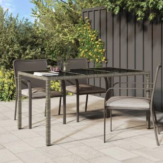vidaXL Table de jardin 150x90 cm Verre et poly rotin - Gris