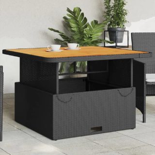 vidaXL Table de jardin réglable en résine tressée - Noir et bois