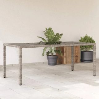 Vidaxl Table de jardin dessus en verre Gris 190x90x75cm Résine tressée 365594