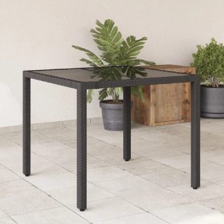 Vidaxl Table de jardin Noir - Résine tressée Verre 90x90x75cm