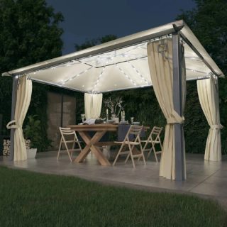 Vidaxl Tonnelle avec rideau et lumières LED 4x3 m Taupe Aluminium 3070337
