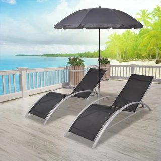 Vidaxl Set de 2 chaises longues et parasol - Noir - 156 x 60 x 89 cm