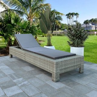 vidaXL Chaise longue Transat - Gris Résine tressée
