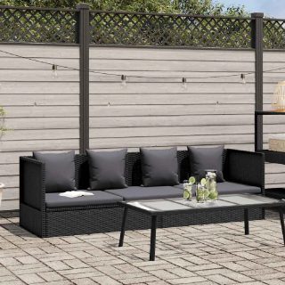 Vidaxl Lit de jardin en résine tressée - Noir - Pour 4 personnes - Dimensions 200x60x58cm