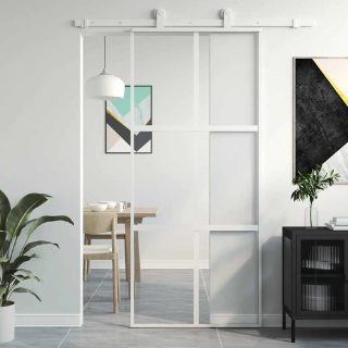 vidaXL Porte coulissante 90x205 Verre trempé/Aluminium - Blanc