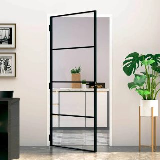 VidaXL Porte intérieure verre aluminium - Noir - 93x201,5 cm
