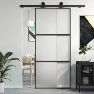 Vidaxl Porte coulissante - Noir, 90x205 cm, verre trempé
