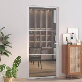vidaXL Porte intérieure 93x201,5 Verre ESG/Aluminium - Blanc