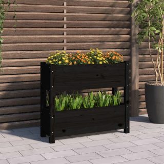vidaXL Jardinière Noir Bois de pin massif