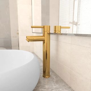 Vidaxl Mitigeur Salle de Bain Doré 12x30 cm