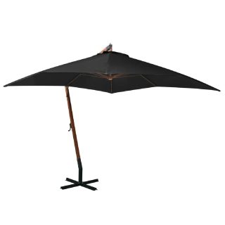Vidaxl Parasol suspendu avec mât Noir 3x3 m Bois de sapin massif