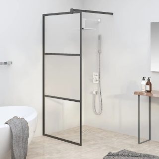 Vidaxl Paroi de douche - Noir - Verre ESG - 90x195 cm - Demi-dépoli