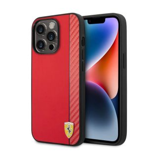 Ferrari Coque pour iPhone 14 Pro Design Élégant Effet Carbone Rouge / Noir