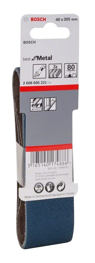 Lot de 3 bandes abrasives de type X450 Expert for Metal 40 x 305 G80 BOSCH 2608606221