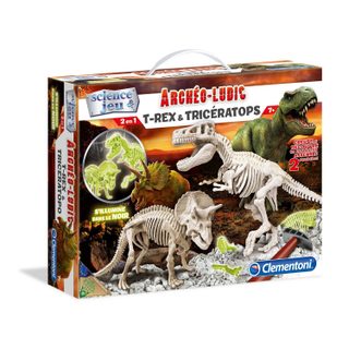 Science et jeu : Archéo-ludic : T-Rex et Tricératops phosphorescents - Clementoni - Jeux