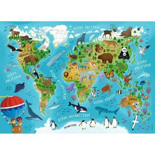 Nathan Ravensburger Puzzle carte du monde des animaux - 45 pièces