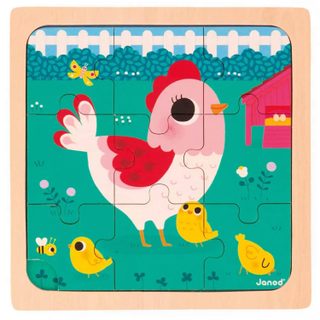 Janod Puzzle en bois: Poulette Henriette - 9 pièces - Juratoys