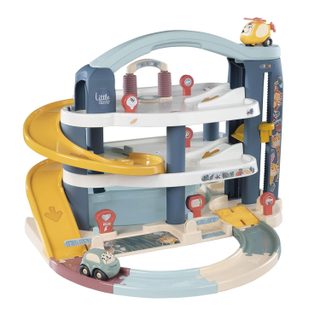 Smoby Grand Garage - Little - 3 Niveaux 1 Voiture 1 Hélicoptère 4 Pistes Incluses - Dès 18 Mois