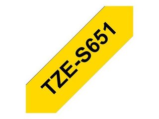 Brother TZe-S651 - Adhésif extra fort - noir sur jaune - Rouleau (2,4 cm x 8 m) 1 cassette(s) ruban laminé - pour Brother PT-D600; P-Touch PT-2430, 3600, 7600, 9800, D800, E500, E550, H500, P750, P900