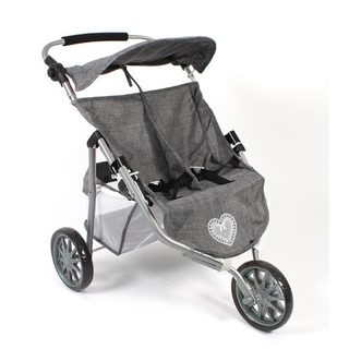 Poussette Jogger pour poupées jumelles - Jeans gris