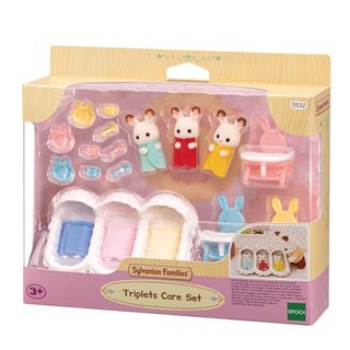 Sylvanian Families Figurine les triplés lapin chocolat et accessoires puériculture