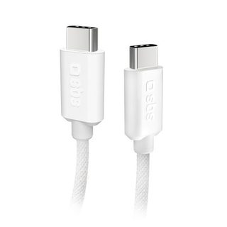 SBS Câble USB tressé USB C - USB C PD 60W 1m50, blanc