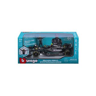 Bburago Mercedes Benz F1 1/24 Racing et figurine pilote Hamilton avec casque 2024