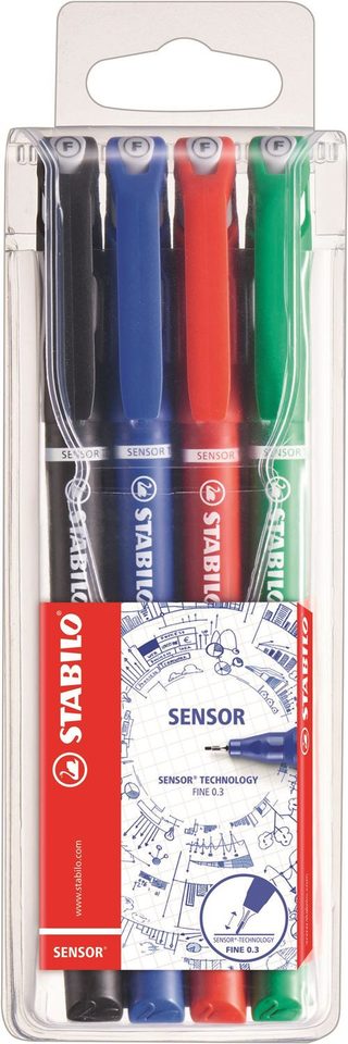 Pochette 4 Feutres Staiblo Sensor Pointe fine 0,3mm Assortiment classique