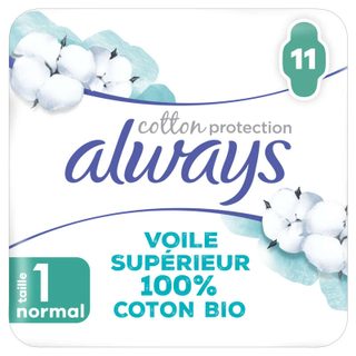 Always cotton protection serviettes hygiéniques 100% coton t.1 normal x11