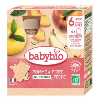 Babybio purée de pomme, poire et pêche bio 4x90g