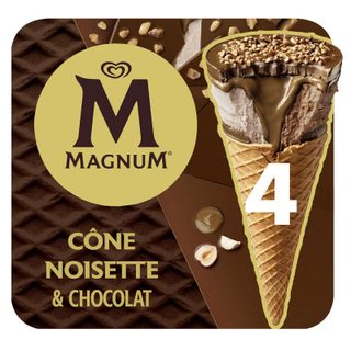 Magnum glace cône noisette & chocolat x4 260g