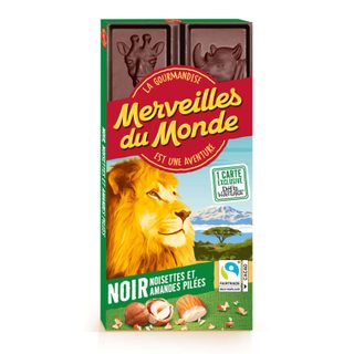 Merveilles DU Monde Chocolat Noir 64%, Amandes et Noisettes pilées 100g