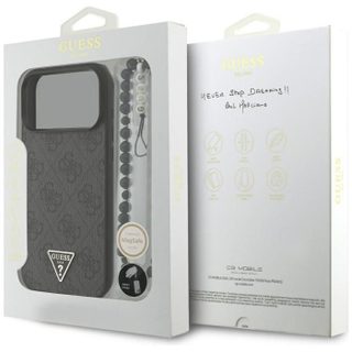 Guess 4G Triangle Logo With Pearl Strap MagSafe Case for iPhone 17 Pro Max 6.9 Black