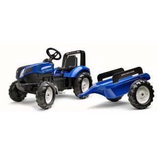 Tracteur à pédales New Holland - FALK - Volant directionnel et Remorque - Fabriqué en France - 60% de plastique recyclé - Dès 3 ans