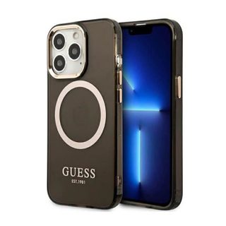 Guess Gold Outline Translucent MagSafe - Coque pour iPhone 13 Pro (Noir) - 3666339057039
