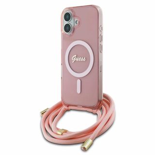 Coque Guess IML Crossbody Cord Script MagSafe avec cordon pour iPhone 16 - Pink