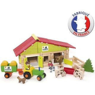 Jeujura Ferme en bois avec tracteur et animaux 140 pièces