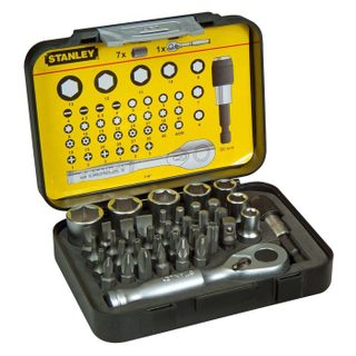 Coffret dembouts de vissage 1/4 25mm + clé à cliquet - STANLEY - Gamme Pro - Jeu de 39 pcs